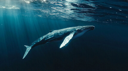 Fototapeta premium A majestic blue whale swimming gracefully through the ocean