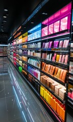 Perfume and beauty products on shelves.