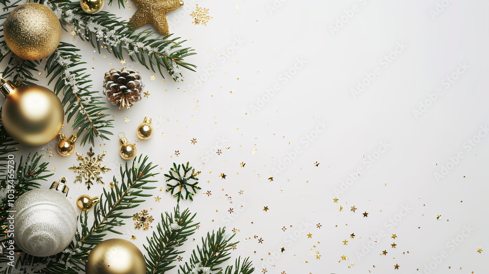 Fototapete elegant white and gold merry christmas background with christmas element and empty copy space. new y