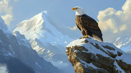 Fototapeta premium A majestic bald eagle perched on a rocky cliff