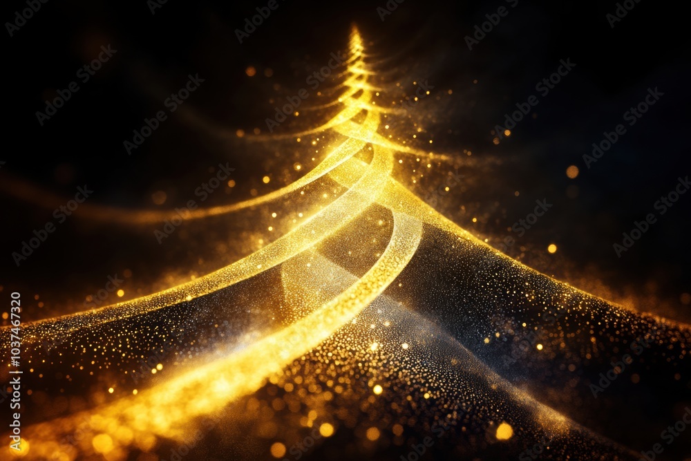 Poster a shimmering abstract christmas tree design showcases golden lights and sparkling elements, capturin