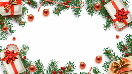 Christmas Festive Background With Presents, Pine