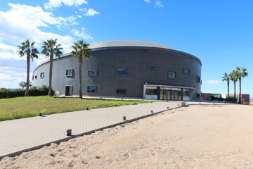 Torrevieja, Alicante, Spain, October 17, 2024: One of the facades of the International Conservatory of Music Auditorium in Torrevieja, Alicante, Spain