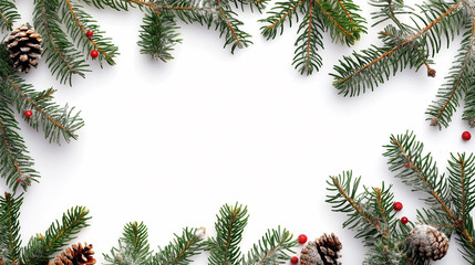 Snow-Covered Pine Branches with Berries and Cones
