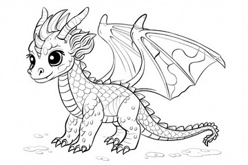Obraz premium A cute cartoon dragon with large eyes and spiky features, ready to be colored in various shades by imaginative artists.