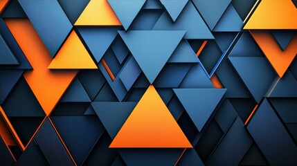 An artistic arrangement of triangular shapes in blue, orange, and black creates a modern and colorful digital background full of texture and pattern.