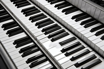 Naklejka premium A detailed view of a piano keyboard showcasing an array of black and white keys inviting music enthusiasts to explore their creativity and skill