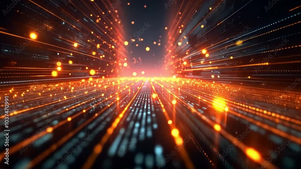 Aufkleber this artwork showcases a dynamic digital landscape filled with radiant light trails and particles, e