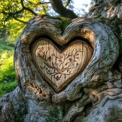 Heart Carved in Tree Trunk