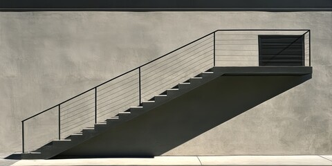Fototapeta premium 現代的な建物の壁に沿った階段とその影が美しい午後の光の中で映る様子
