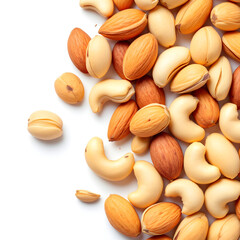 almond, pistachios, cashew nuts isolated on a white background