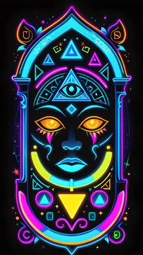 Mysterious Spirit Board: Occult & Captivating Neon Glow T-Shirt Design