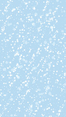 Falling snowflakes christmas background. Subtle flying snow flakes and stars on light blue winter backdrop. Beautifully falling snowflakes overlay. Vertical vector illustration.