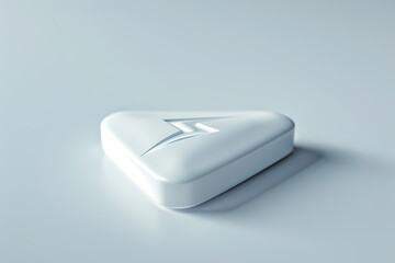 A sleek, white triangular emblem with a modern design, casting soft shadows, perfect for branding or tech-related themes.