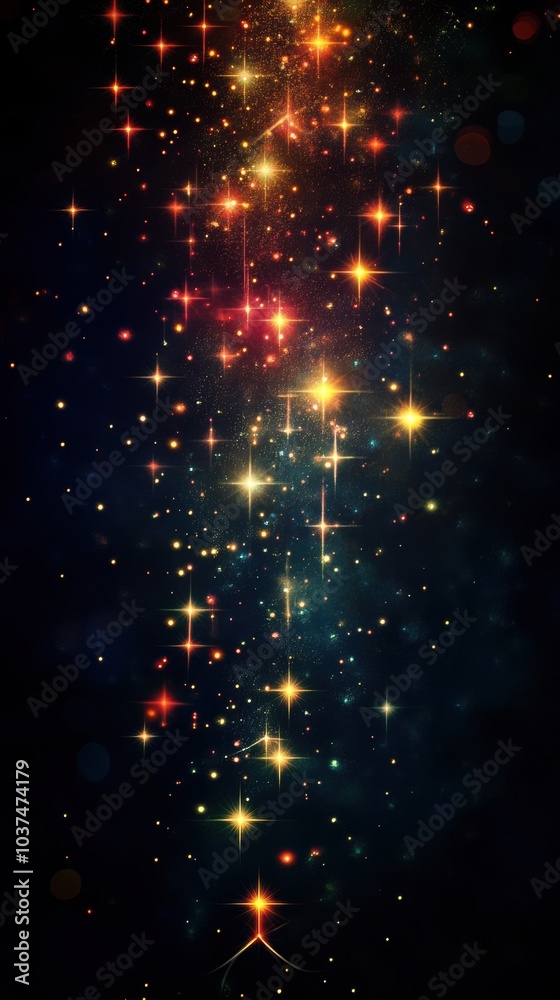 Poster Bright and colorful abstract Christmas lights twinkle against a dark backdrop, creating a joyful and festive ambiance for the holiday season. Generative AI