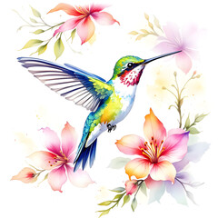 Fototapeta premium hummingbird watercolor painting illustration