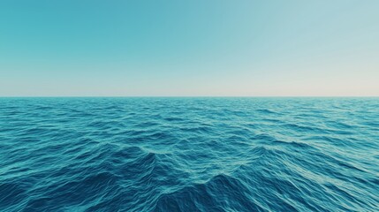 Obraz premium Serenity Blue Vast Sea Horizon, Tranquil Waves, Minimalist Skyline - Calm Seascape Background for Meditation, Relaxation, Travel Brochures