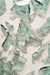 Shattered Elegance Abstract Close-Up of Iridescent Glass Fractures on White Surface - Fragile Beauty and Reflections, Minimalist Aesthetic for Graphic Design