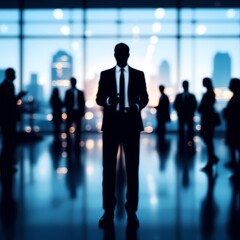 silhouette of business people in blurred conference room