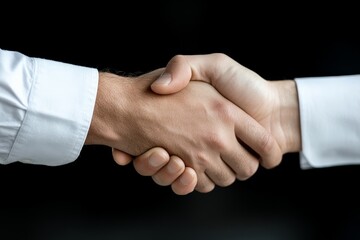 Two hands firmly clasped, symbolizing a moment of agreement and partnership, highlighting trust and unity in business and personal relationships in a timeless gesture.