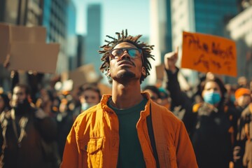 Fototapeta premium Young man leading a protest march for human rights