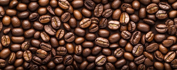 Naklejka premium A close-up view of rich, brown coffee beans, showcasing their texture and color.