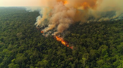 Devastating Wildfire Engulfing Dense Rainforest Catastrophic Inferno of Destruction and Environmental Tragedy