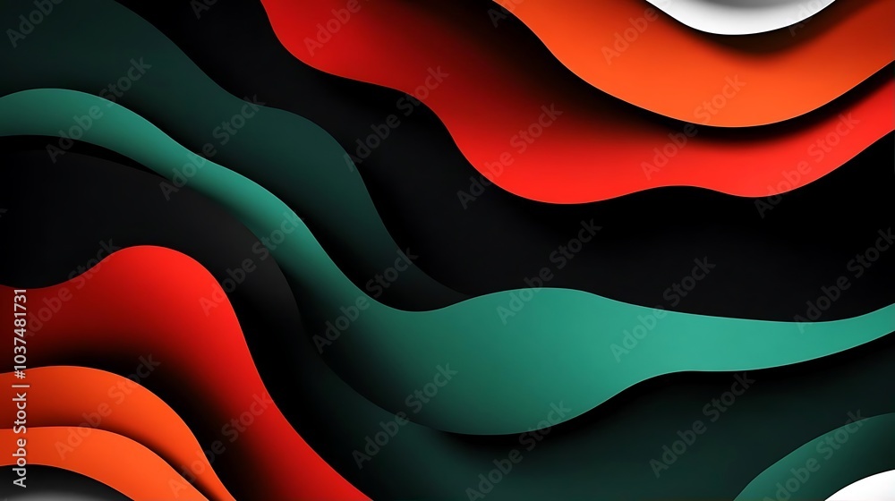 Canvas Prints Abstract Wavy Shapes in Red  Green  and Black Colors