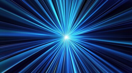 Fototapeta premium Abstract Blue Light Speed Burst: A dazzling abstract illustration of a bright blue light burst, radiating lines of energy against a dark backdrop