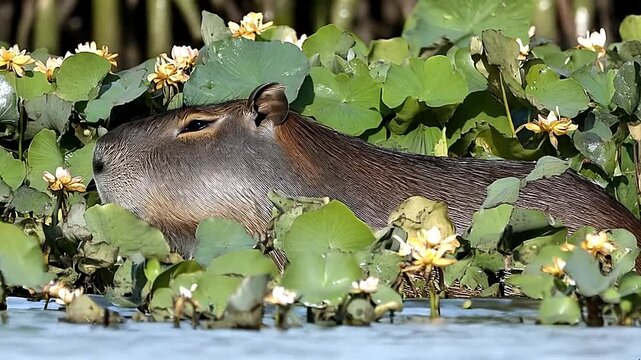 Animal wildlife on nature, Kapi bara  in the water.