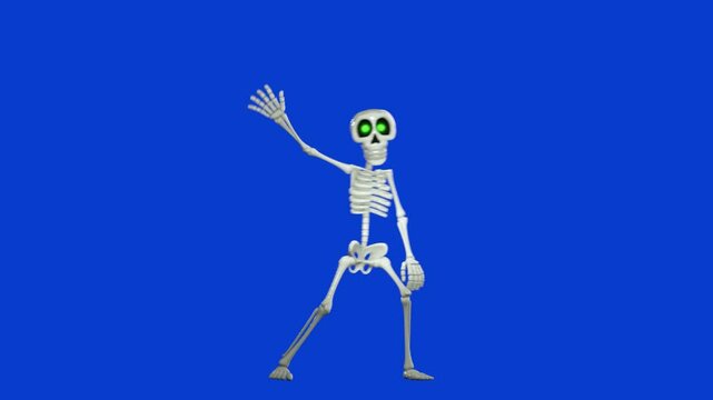skeleton cartoon in shake and wave dance