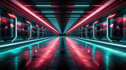 Futuristic Neon Garage with Red and Blue Lights