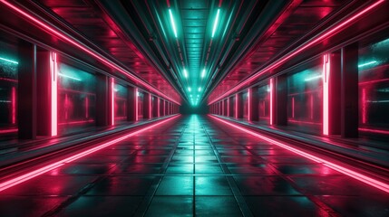 Neon Futuristic Garage with Red and Blue Lights