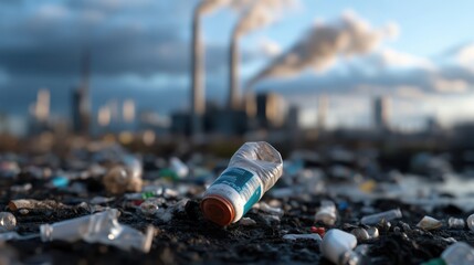 a garbage can with many plastic bottles and other trash