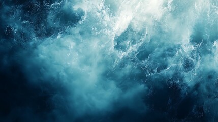 Fototapeta premium A close-up image of turbulent ocean water showcasing waves, bubbles, and varying shades of blue, creating a dynamic and vibrant sea texture.