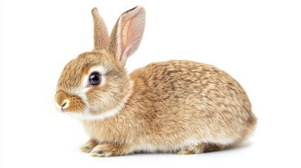 cute rabbit with soft fur and large expressive eyes sits gracefully against white background, showcasing its adorable features and playful nature