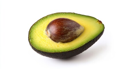 Avocado half isolated on white background. Fresh ripe cut green fruit with a pit