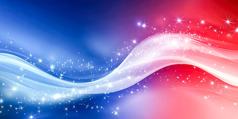 Obraz premium Colorful wave with stars and a blue, white, and red background. The wave is full of stars and the colors are bright and vibrant