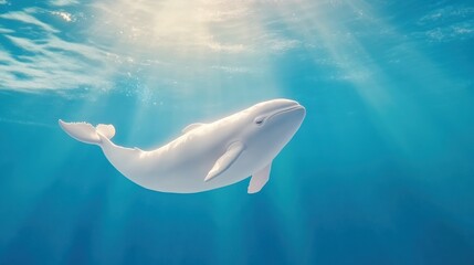 Cute Baby Whale Sleeping Under Ocean Light