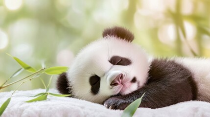 Fototapeta premium Adorable Baby Panda Sleeping Peacefully