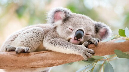 Obraz premium Sleeping Baby Koala in a Tree Branch Oasis