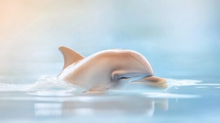 Naklejka premium Sweet Dolphin Baby Peacefully Sleeping in Water