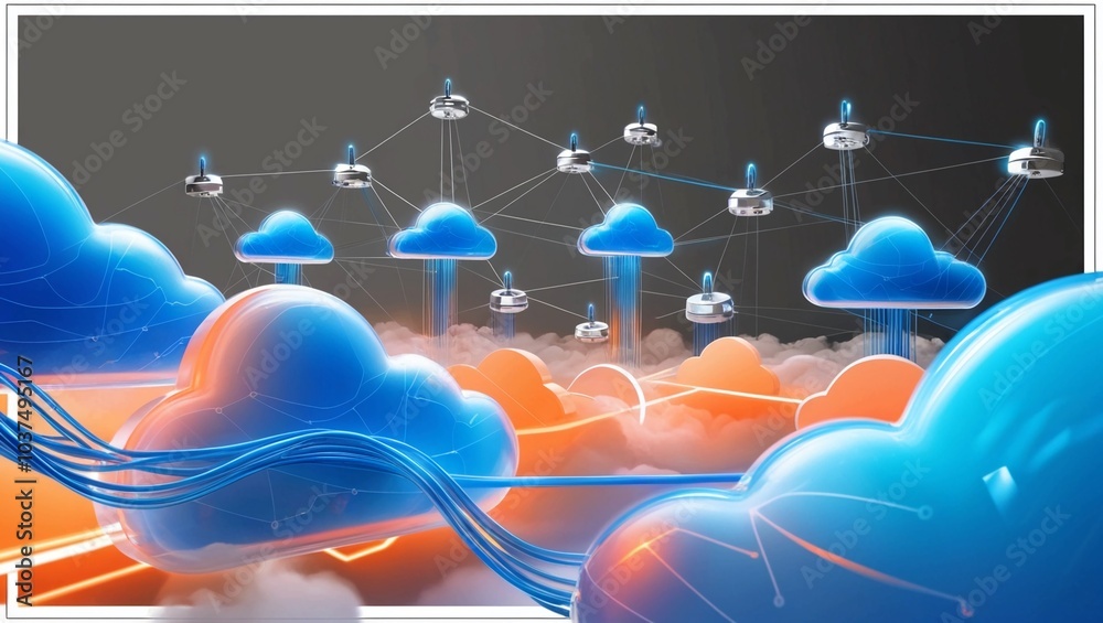 Poster stunning cloud computing and digital data transfer visual – virtualized network concept