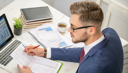 Accounting Bookkeeper Clerk Man. Bank Advisor