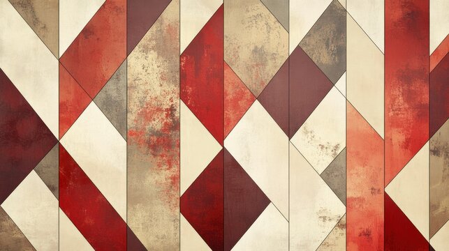 Geometric Abstract Pattern with Red, Beige, and Brown Tones