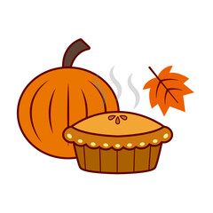 Happy thanksgiving cartoon. Pumpkin pie for thanksgiving, digital art illustration.