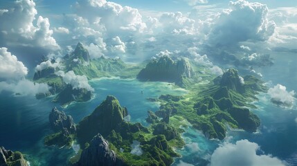 Fototapeta premium Aerial View of Lush Pandoras Landscape in Dramatic Light