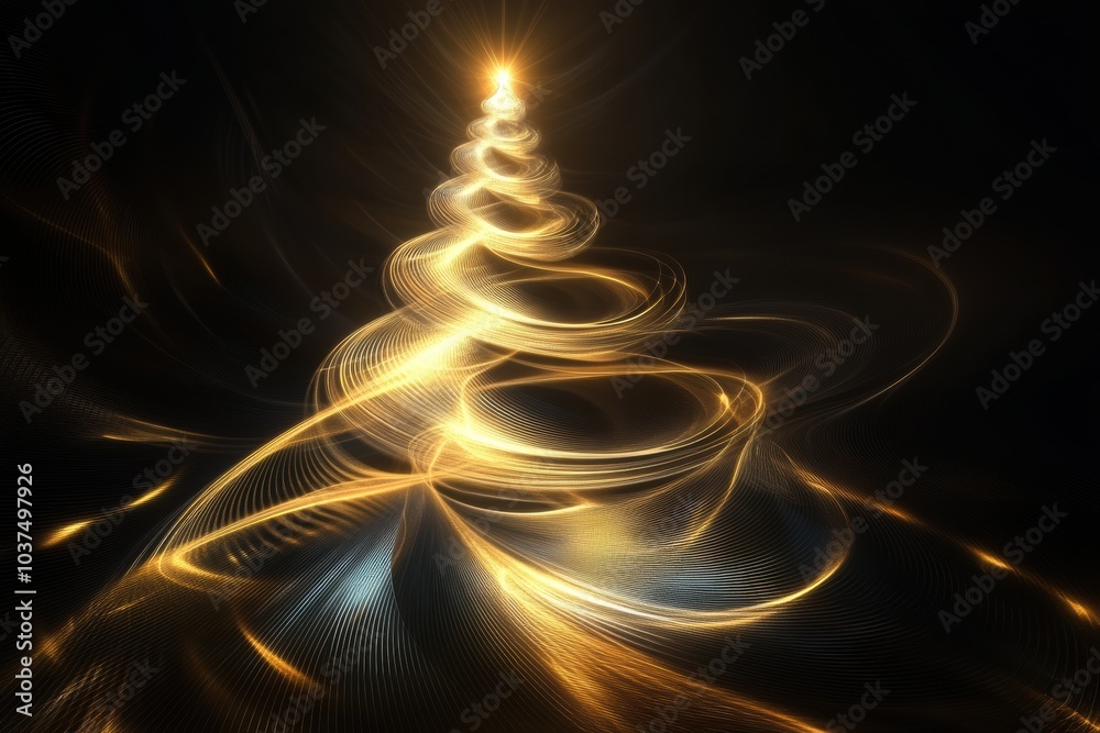 Aufkleber a shimmering abstract christmas tree rises with spiraling golden light, creating a magical and festi