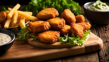 Chicken Nuggets with Dips and Fries