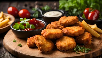 Fototapeta premium Crispy Chicken Nuggets with Dipping Sauces